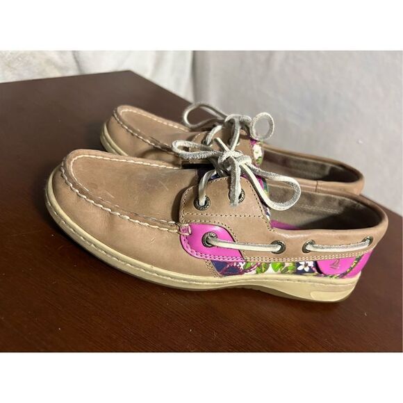 Sperry topsider bluefish leather linen rose boat shoes size 6 - Picture 1 of 10